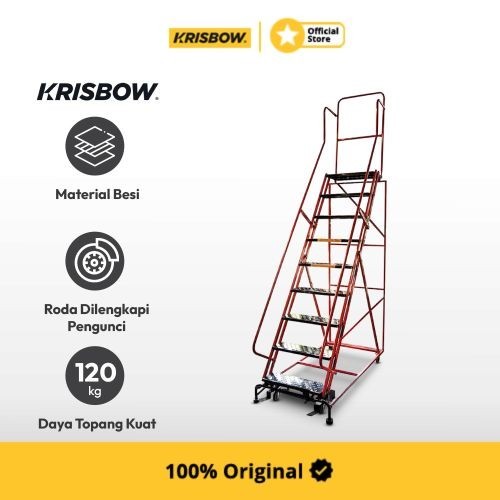 Krisbow Ladder Rolling Tangga Dorong 6 Step 1,6 M - Merah