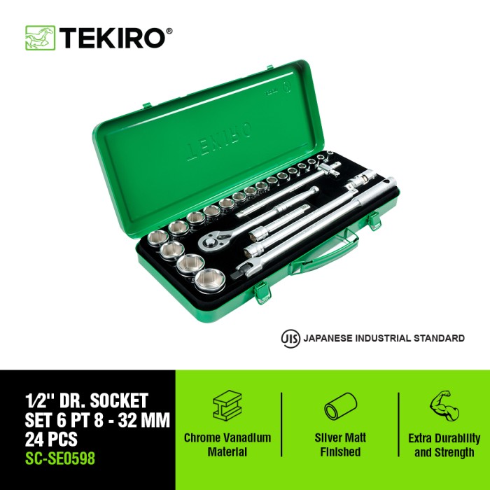 TEKIRO 1/2 INCH SOCKET SET 6 PT 8 - 32 MM 24 PCS /KUNCI SOCK SET