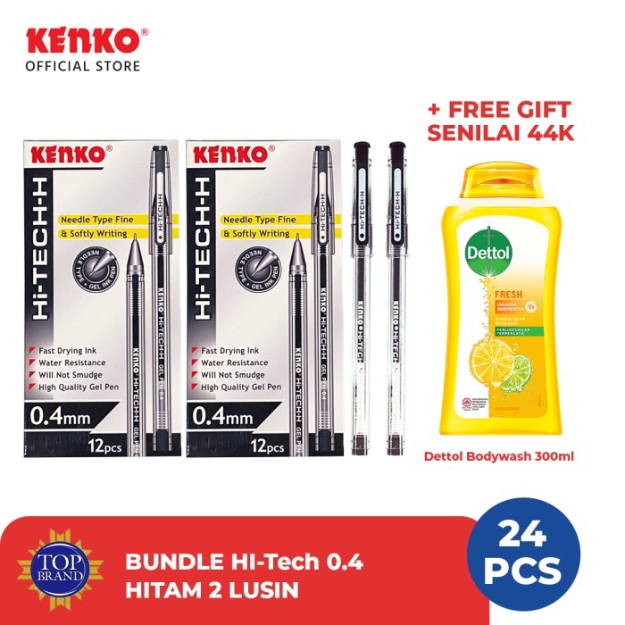 Paket Pulpen Hi-Tec 0.4 Needle Tip Tinta Hitam 2 Lusin (24 PCS) + FREE