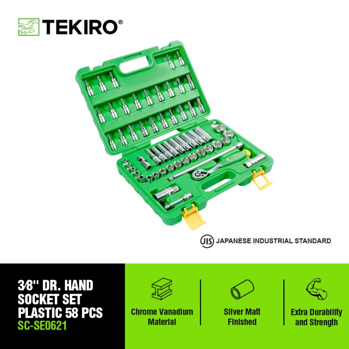 TEKIRO 3/8 INCH HAND SOCKET SET PLASTIK 58 PCS /KUNCI SOCK SET